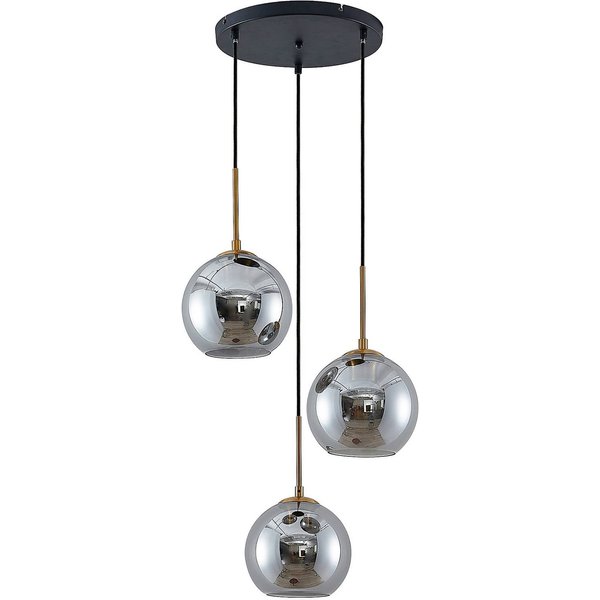 Lindby Hängelampe Jurian, 32 cm, 3-flg., bronze, rauch, Glas
