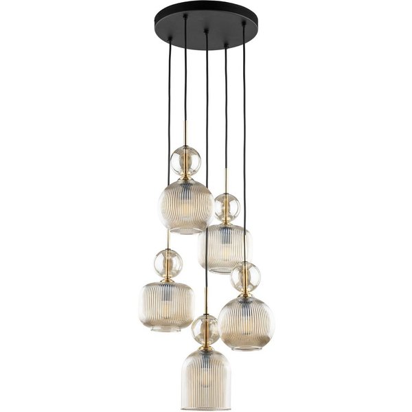 Hängelampe Sophia, 5-flammig, Ø 37 cm, cognac/schwarz, E14