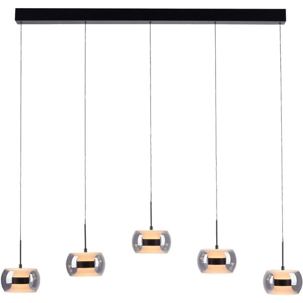 LED-Hängelampe Fumea Länge 119cm schwarz/rauch Glas CCT 5-fl