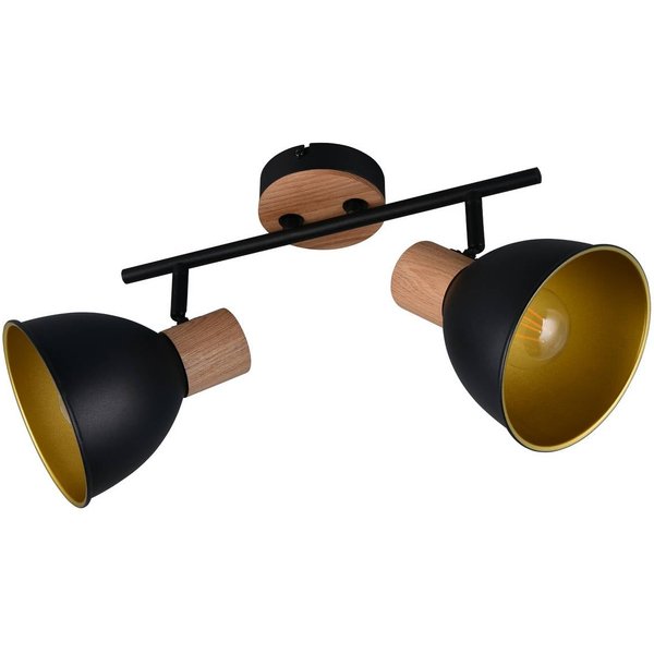 Deckenlampe Delume, schwarz, Länge 49 cm, 2-flg. Metall/Holz