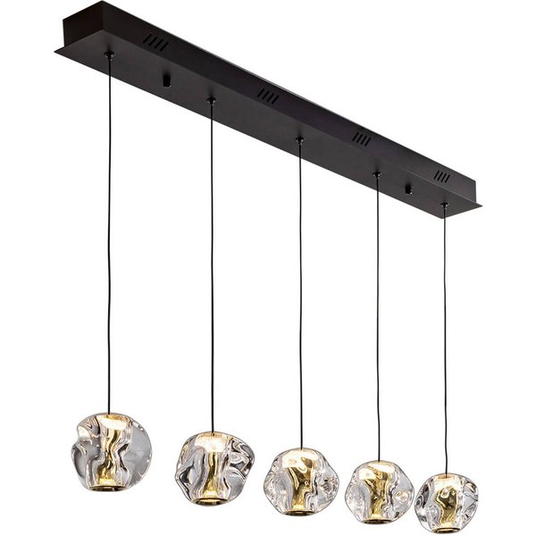 LED-Hängelampe Zaria, 5-fl., schwarz, klar, Metall, Acryl