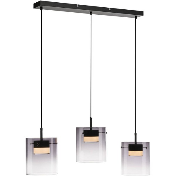 JUST LIGHT. LED-Hängeleuchte Elio, Rauchglas, 3-fl., schwarz
