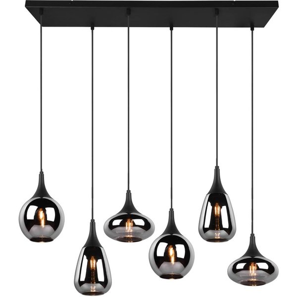 Hängeleuchte Lumina, 6-flammig, schwarz/chrom, Glas