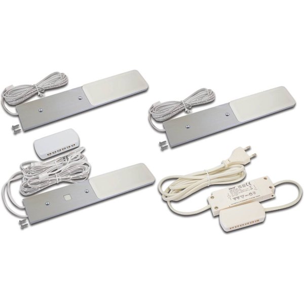LED-Unterschrankleuchte S-Pad F, 3er-Set, alu 4.000 K Dimmer