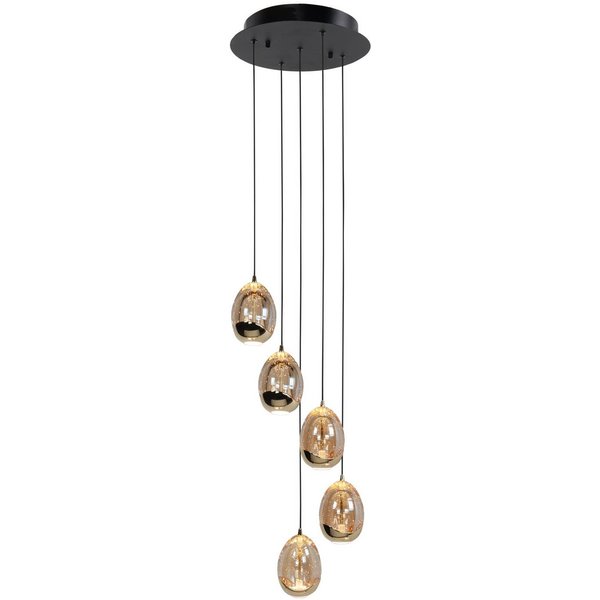 Hängelampe Golden Egg, amber/gold Ø 30 cm 5-flg. Glas/Metall