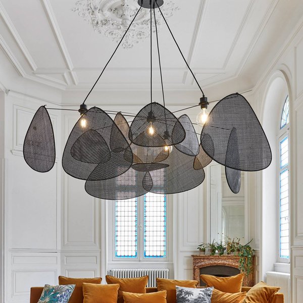 MARKET SET Hängeleuchte Screen XXL, 90 cm, schwarz, Rattan