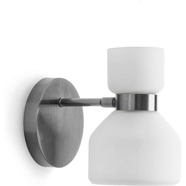 Wandleuchte Fifty, stahlfarben, Glas opalweiß, ausrichtbar