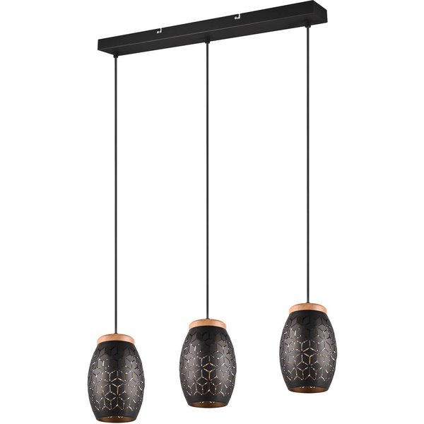 Hängelampe Bidar, Länge 71 cm, schwarz-gold, 3-flg., Metall