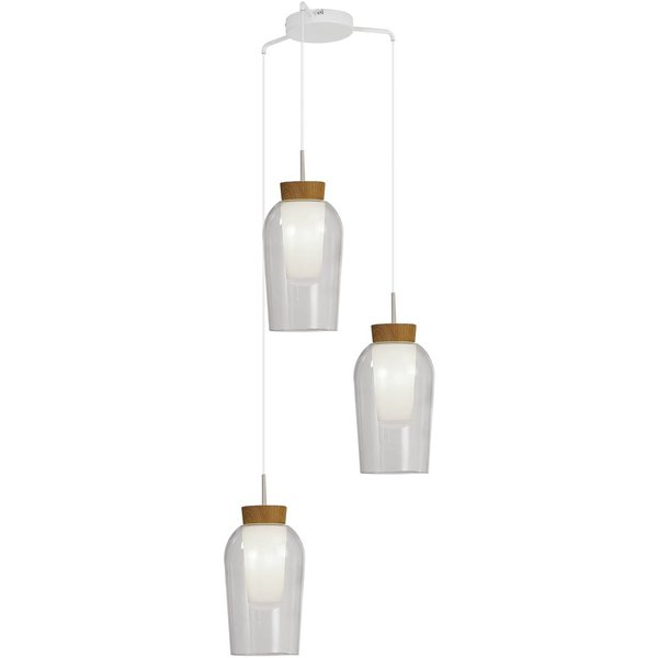 Pendelleuchte Nora, weiß, transparent 3-flammig, rund, Glas