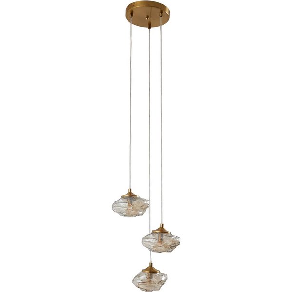 Lindby Hängelampe Piatra, Ø25cm, 3-flg, amber/messing, Glas