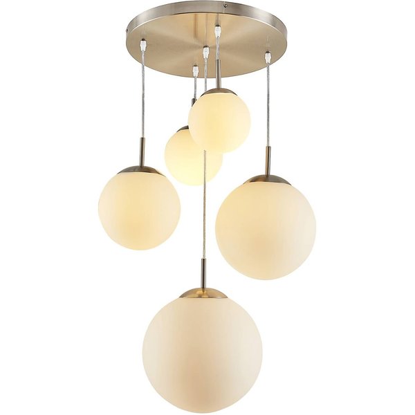 Lindby Hängeleuchte Heleska, weiß, Glas, 5-flg., Ø 50 cm