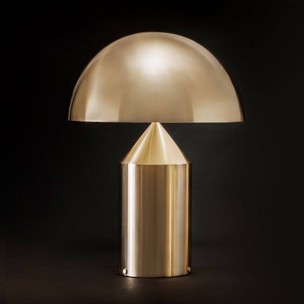 Oluce Tischleuchte Atollo, goldfarben, Dimmer, Alu, Ø 50 cm