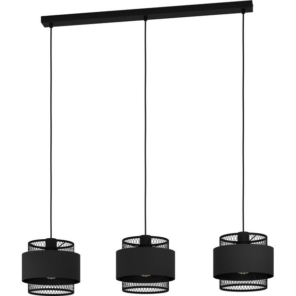 Hängeleuchte Bazely, Länge 99 cm, schwarz, 3-flg., Stoff
