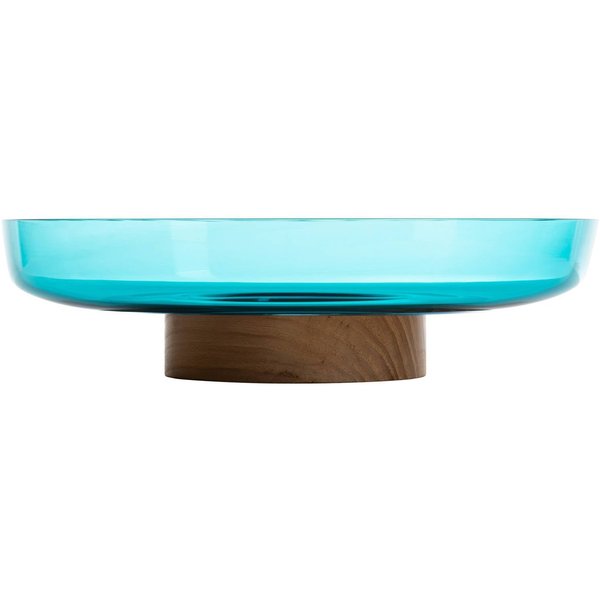 Artemide Schale Bontà, türkis, Ø 26 cm, Glas, Holz