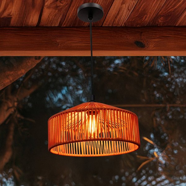 Newgarden Pendellampe Calabardina, braun, Seil, Ø30cm, IP44