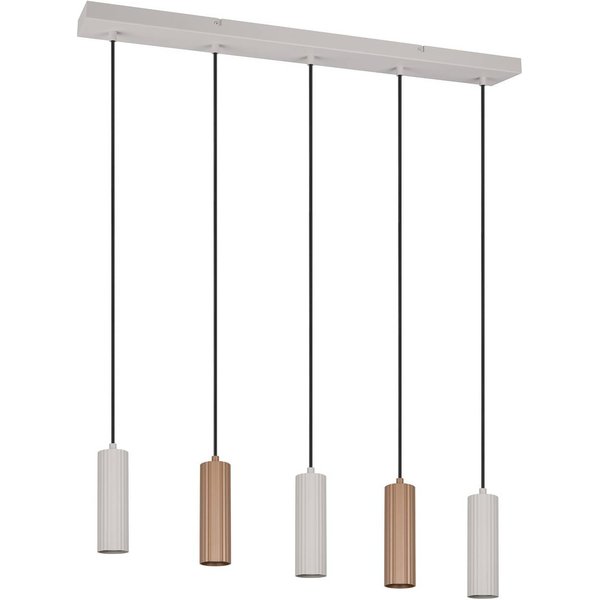 Hängelampe Soka, braun/grau, Länge 85 cm, Metall, 5-flg.