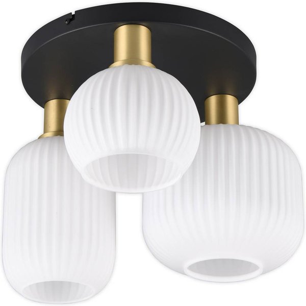 Deckenleuchte Diva, 3-fl., Metall, Glas, weiß, messingfarben