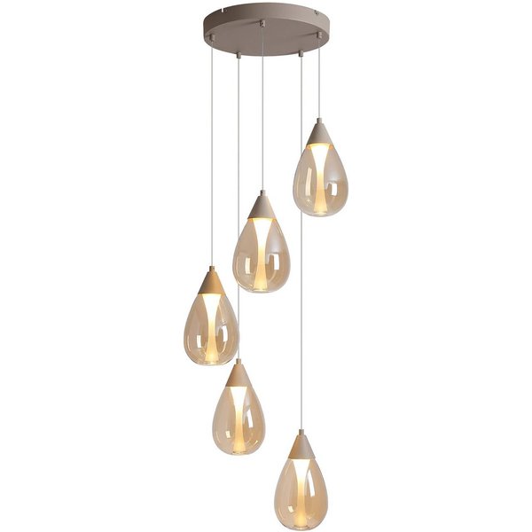 LED-Hängelampe Pear, 5-fl. rund, beige, Glas amber, 3.000 K