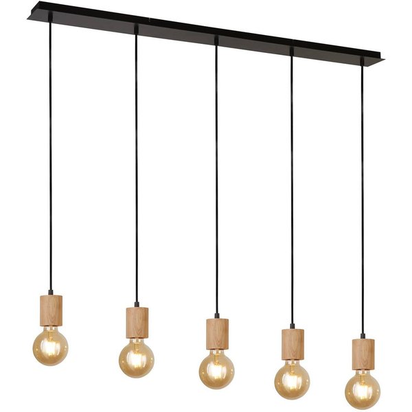 Hängeleuchte Spinny, Balken, 115 cm, 5-flg., Gummiholz, E27