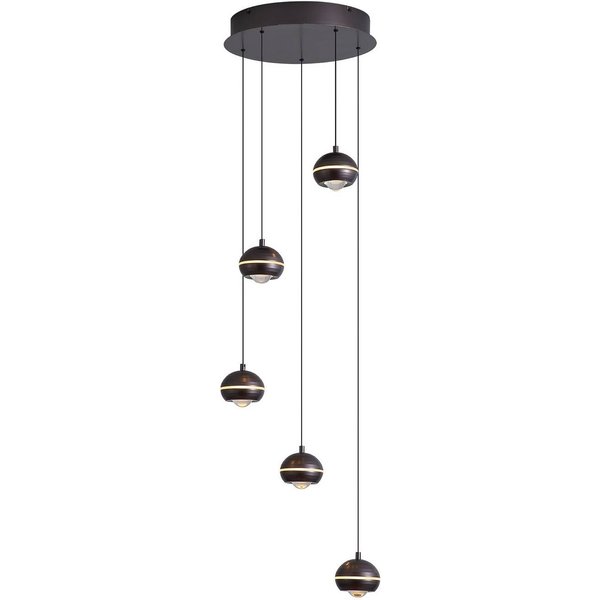 LED-Hängelampe Meteor 5-fl. rund CCT, nickel schwarz, Metall