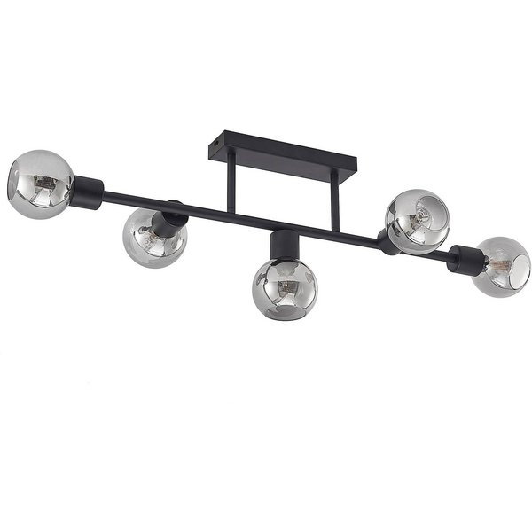 Lindby Deckenlampe Biscala, 5-flg., schwarz/rauch, E14