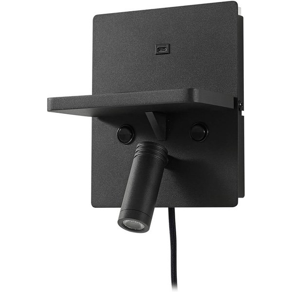 Lindby LED-Wandlampe Auden, schwarz, Stecker, Ladestation