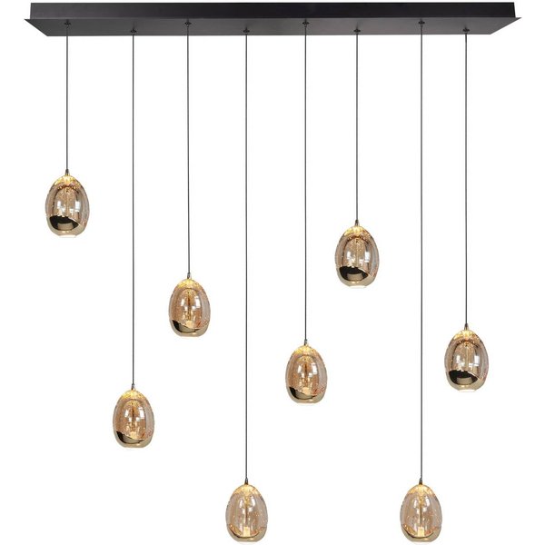 Hängelampe Golden Egg, amber/gold, Länge 115 cm, 8-flg. Glas