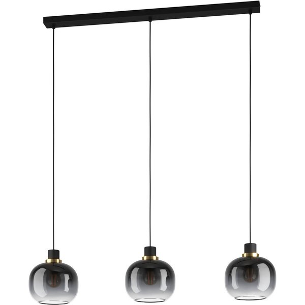 Hängelampe Oilella, schwarz-grau, Länge 95 cm, Glas, 3-flg.