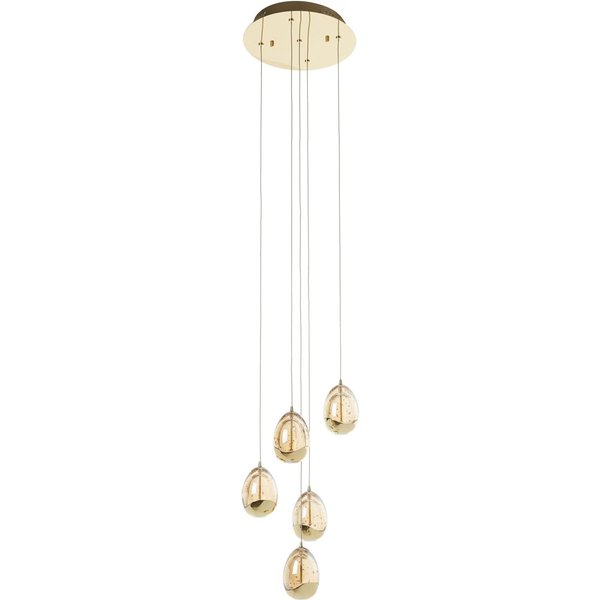 LED-Hängeleuchte Rocio, 5-fl., rund, Metall, Glas, gold