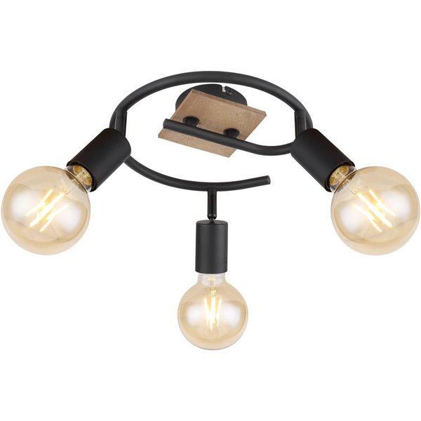 Deckenleuchte Martha mit Holz, Spirale dreiflammig