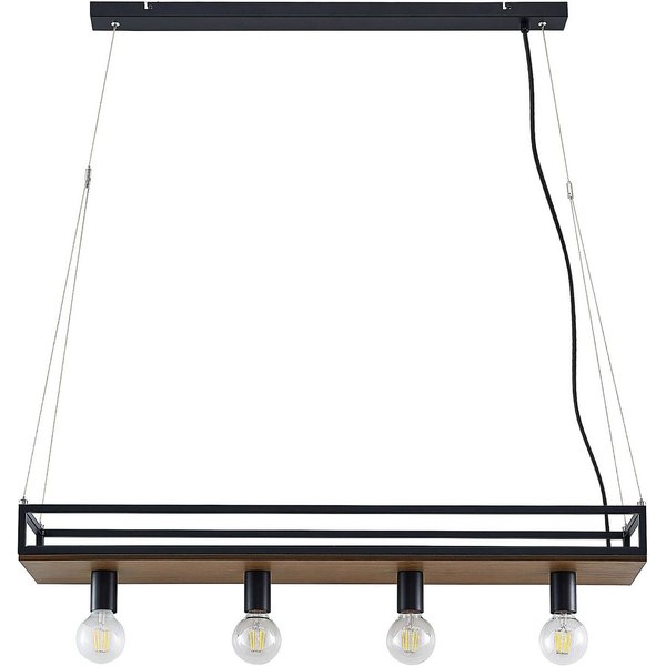 Lindby Hängelampe Kirista, 4-flg., schwarz/Holz, 100 cm, E27