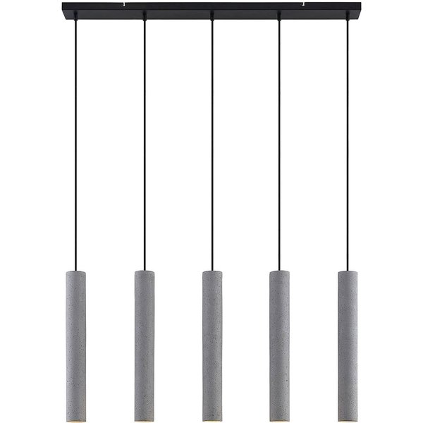 Lindby Pendellampe Concretto, 100 cm, grau, 5-flg., Beton