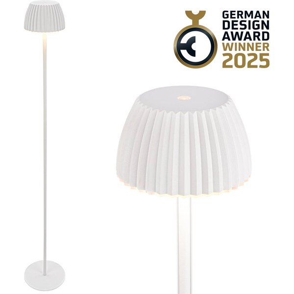 LED-Akku-Stehlampe Brilo unplugged Riffle, weiß, Touchdimmer