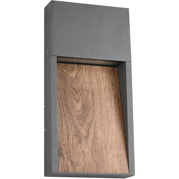LED-Außenwandlampe SALMON, Holzoptik, Metall Höhe 33 cm IP44