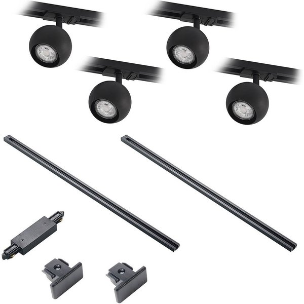 Lindby Schienensystem Linaro, GU10, 4-flg., schwarz, Ø 9 cm