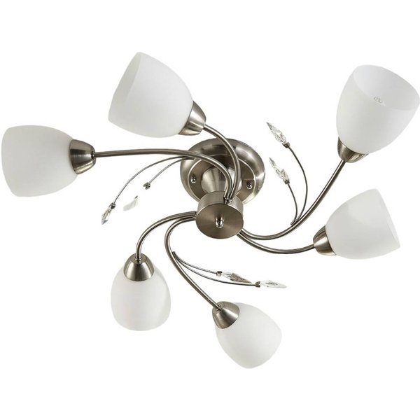 Lindby Deckenleuchte Tatas, Ø 64 cm, nickel, 6-flammig, Glas