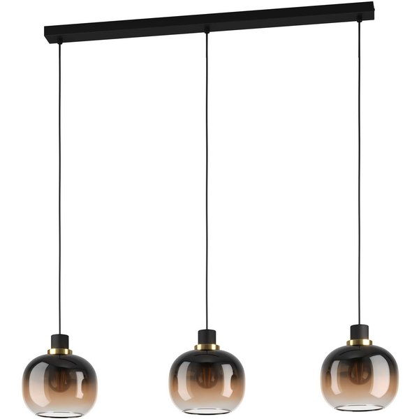 Hängelampe Oilella, schwarz-braun, Länge 95 cm, Glas, 3-flg.