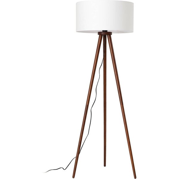 Lindby Stehleuchte Charlia, weiß, Walnussholz, Höhe 150 cm