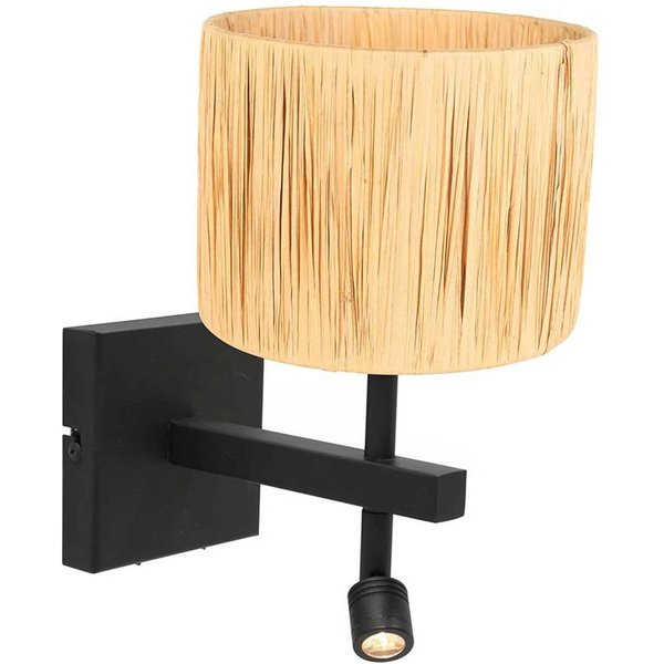 Wandleuchte Stang, LED-Leselicht, Geflecht natur