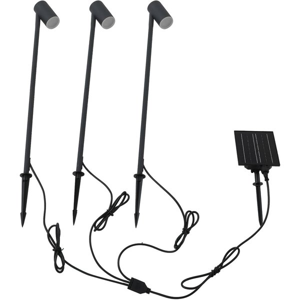 Lindby LED-Solarleuchte Myric, 3er-Set, schwarz, Alu, 3.000K