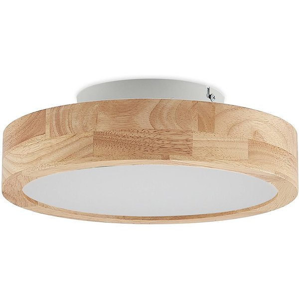 Lindby LED-Deckenlampe Lanira, Ø 30 cm, Holz, Remote, CCT