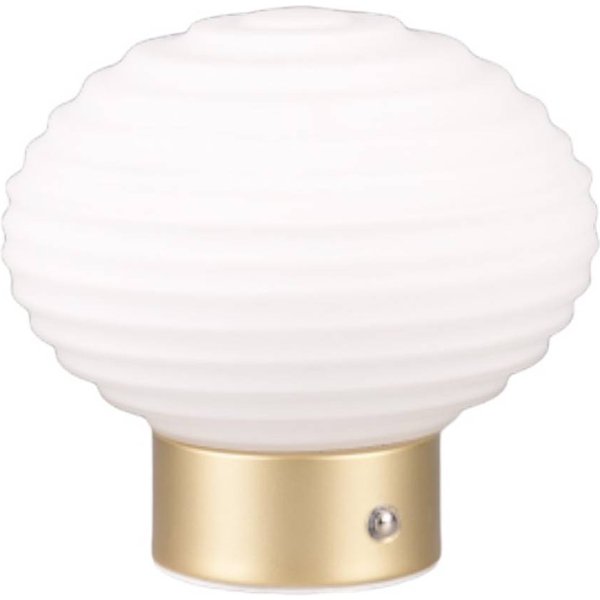 LED-Akku-Tischlampe Earl, messing/opal, Höhe 14,5 cm, Glas