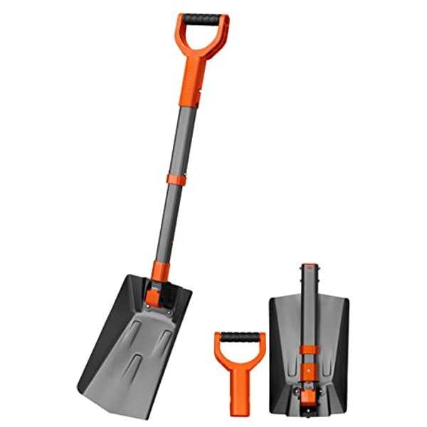 AstroAI 39 Inch Folding Snow Shovel Grey, Snow Shovel for Car with Thickened Telescopic Aluminum Handle and Reinforced Iron Hinge