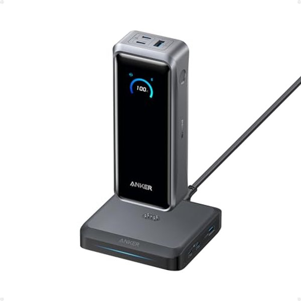 Anker Prime Power Bank and Charging Base, 26,250mAh 300W Max Portable Charger with Base for 6 Devices, Two-Way Charging, Hand-Luggage Approved, App Co