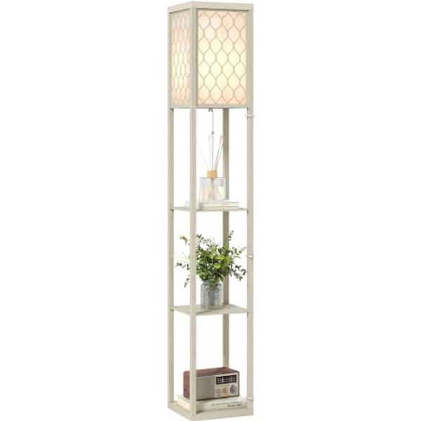 HOMCOM 3-Tier Floor Lamp with Shelves Standing Lamp Single Light Oak
