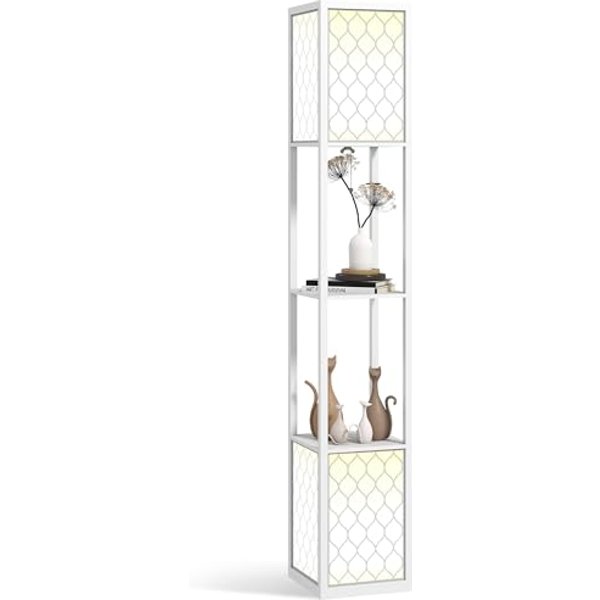 HOMCOM Floor Lamp with Shelves Tall Standing Lamp Dual Light White
