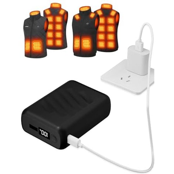 Gokozy 20000mAh 12V Heated Vest Jacket Battery Pack Suit, Venustas Rechargeable Power Bank for Heated Vests Heating Jackets Hoodies Pants Coat for Men