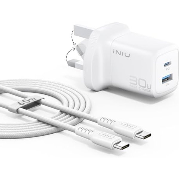 INIU USB C Charger, 30W GaN Fast Charging Block with Samrt Phone Protection