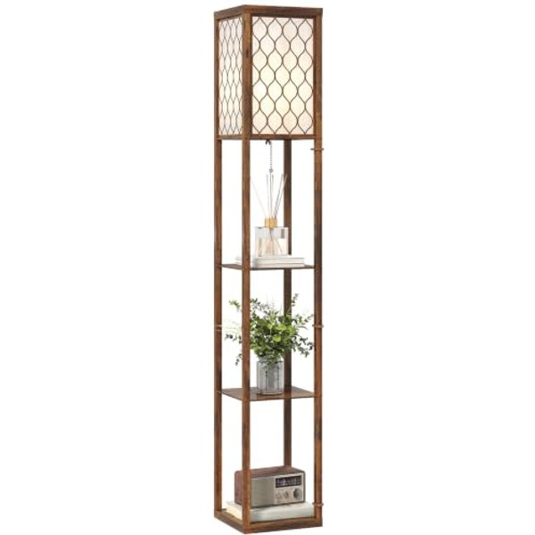 HOMCOM 3-Tier Floor Lamp w/Shelves Standing Lamp Single Light Rustic Brown