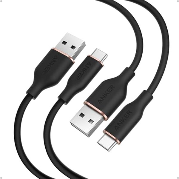 Anker Flow Cable, USB A to USB C Cable (3ft/0.9m, 2Pack), Car Carplay Type C Charger, for iPhone 17/16/15, iPad Pro, Samsung Galaxy, and More (Cord Or